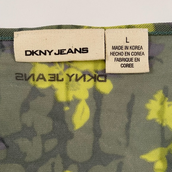 DKNY Jeans Women’s L Tunic Tank Top Green Floral Y2K Sleeveless Blouse - Picture 7 of 10